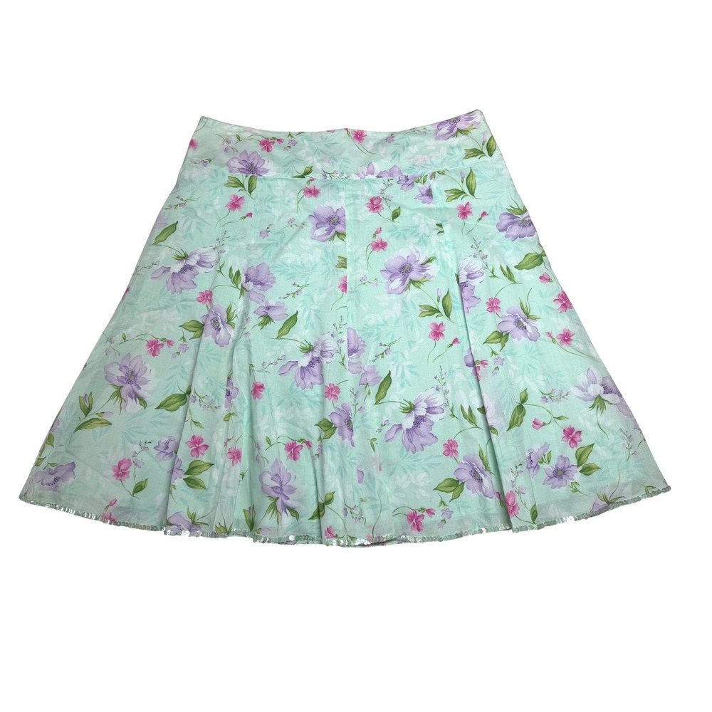 Jones New York Signature Floral Skirt Mint Green Cottagecore Fairycore Womens 16